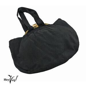 Vintage 40s Black Faille Wristlet Purse Flared Wing Shaped Sides 11x8" - Hey Viv